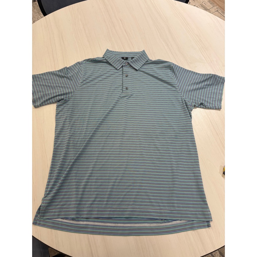FootJoy FJ Golf Polo Shirt Men's 2XL Blue Green‎ Striped Stretch Performance